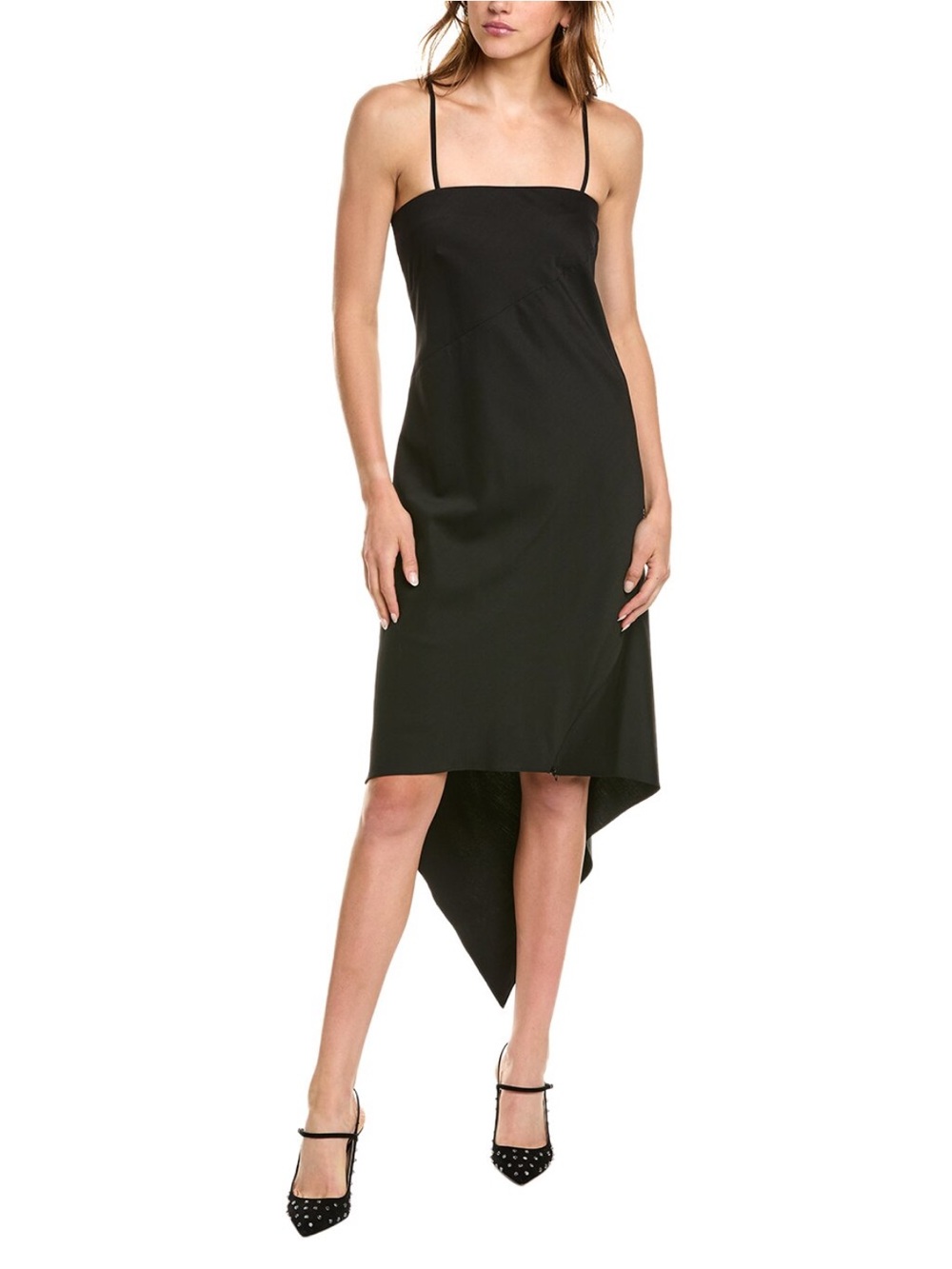 Helmut Lang Wool Scarf Hem Midi Convertible Strap Dress Virgin Wool Size 2   NWT